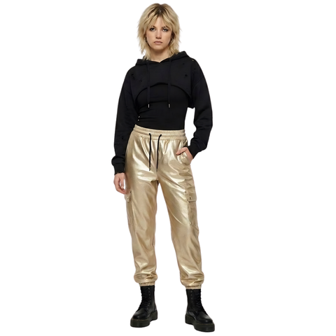 Pantalón Jogger Cargo Metálico Para Mujer Boy London Dorado