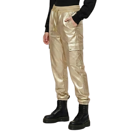 Pantalón Jogger Cargo Metálico Para Mujer Boy London Dorado