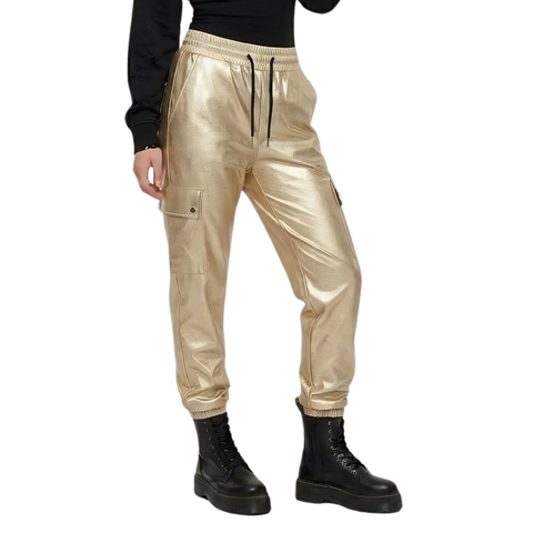 Pantalón Jogger Cargo Metálico Para Mujer Boy London Dorado
