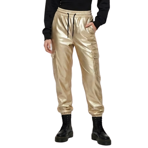 Pantalón Jogger Cargo Metálico Para Mujer Boy London Dorado