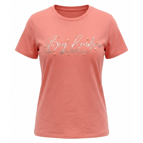 Playera Boy London Mujer Coral Plateado Perlas