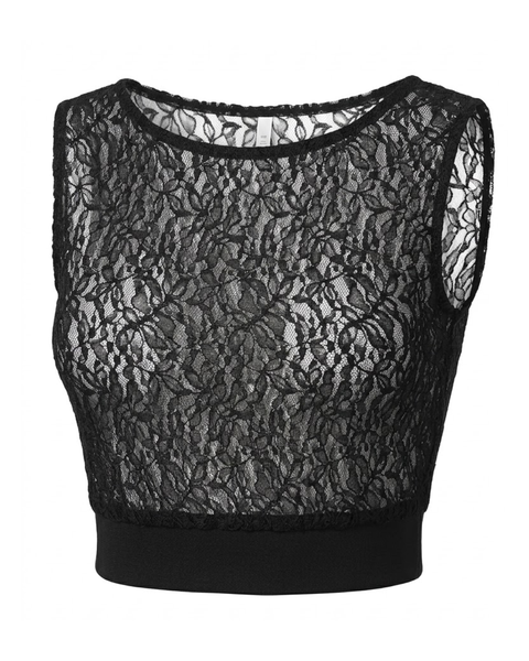 Crop Top De mujer Boy London Encaje Transparente Negro Sin Mangas