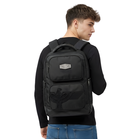 Mochila Boy London Negra Águila Relieve Camo Tonal