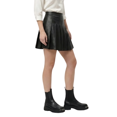 Falda Boy London Mini Plisada de Piel Sintética Negra