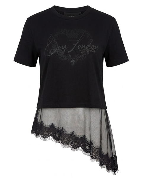 Playera Boy London Encaje Asimétrico Negra Mujer