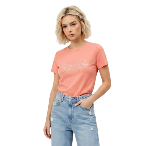 Playera Boy London Mujer Coral Plateado Perlas