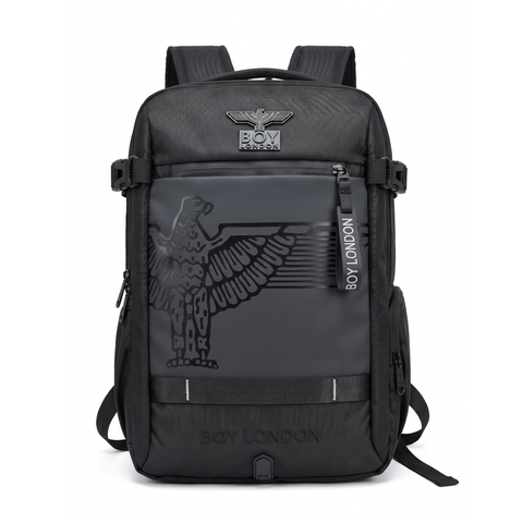 Backpack Mochila Negra Reflejante Placa Metálica Boy London