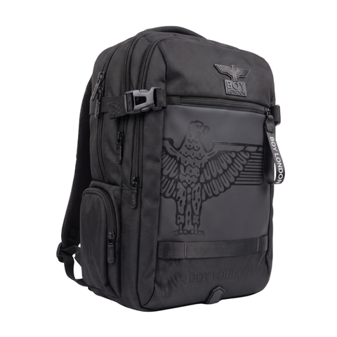 Backpack Mochila Negra Reflejante Placa Metálica Boy London