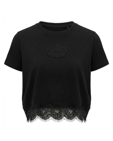 Crop Top Boy London Escudo Victoriano Encaje Negro Mujer