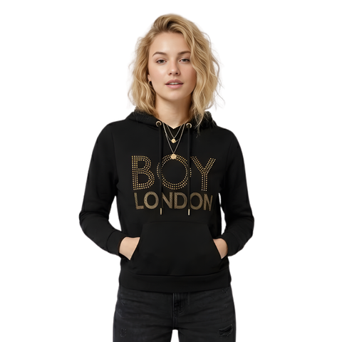 Sudadera Boy London Mujer Negra Pedrería Oro Hoodie
