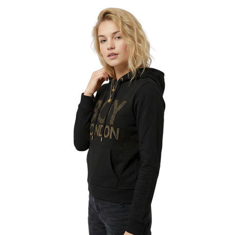 Sudadera Boy London Mujer Negra Pedrería Oro Hoodie