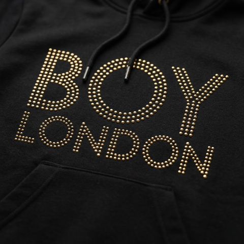 Sudadera Boy London Mujer Negra Pedrería Oro Hoodie