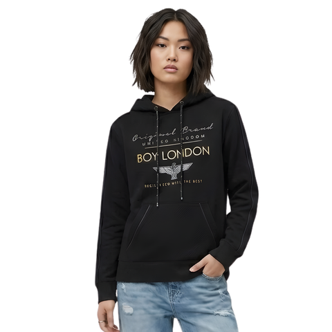 Sudadera Hoodie Boy London Mujer Negra UK Dorado
