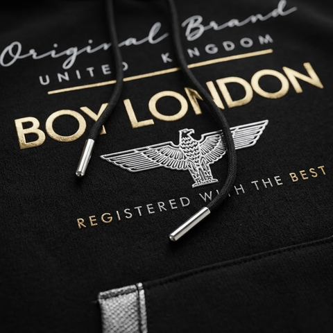Sudadera Hoodie Boy London Mujer Negra UK Dorado