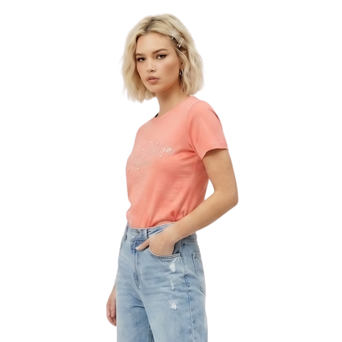 Playera Boy London Mujer Coral Plateado Perlas