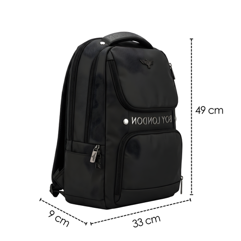 Mochila Boy London Negra Letras Metal Cromado Premium