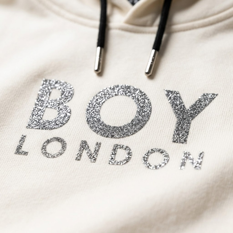Sudadera Crop Top Boy London Mujer Blanca Pedrería
