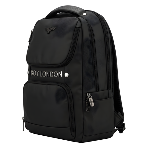 Mochila Boy London Negra Letras Metal Cromado Premium