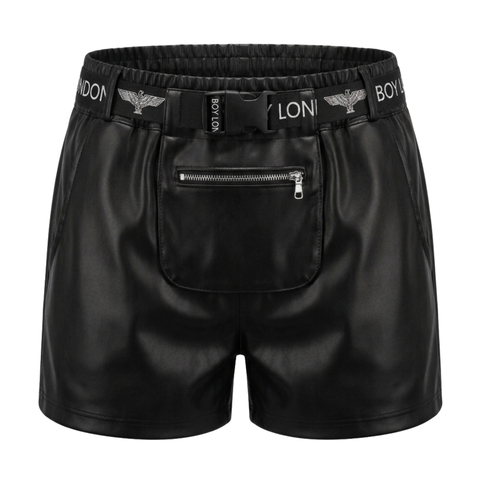 Short Boy London Mujer Vinipiel Negro Cinturón Bolsillo Zipper