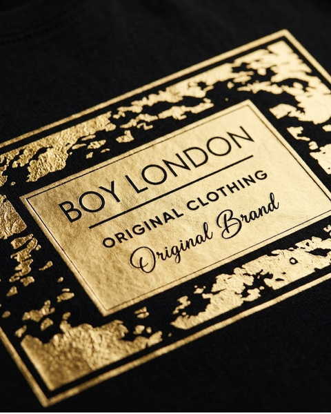 Playera Boy London Mujer Negra Foil Dorado Original