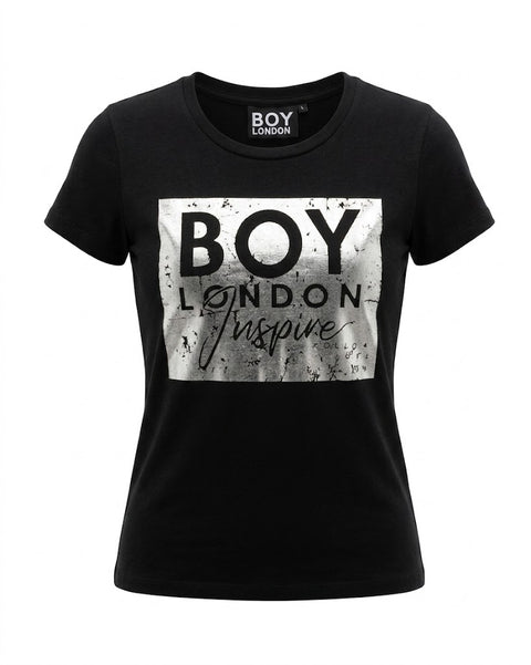 Playera Boy London Mujer Negra Inspire Foil Plateado