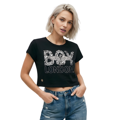 Crop Top Boy London Mujer Negro Zebra Foil Plata