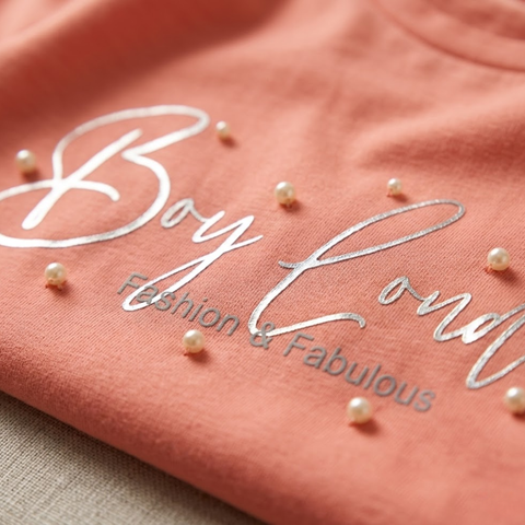 Playera Boy London Mujer Coral Plateado Perlas