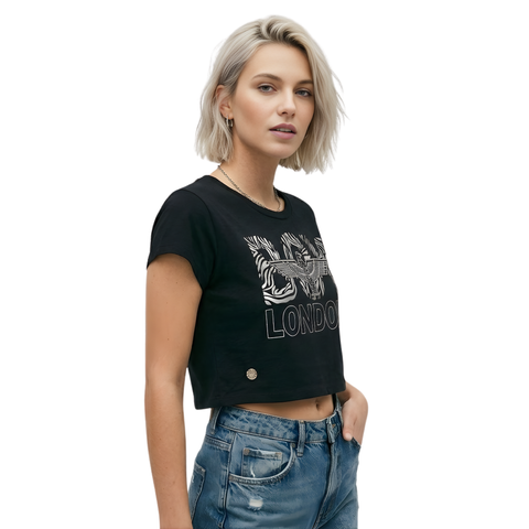 Crop Top Boy London Mujer Negro Zebra Foil Plata