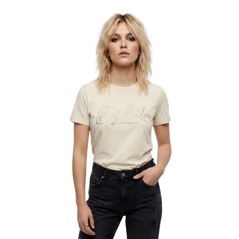 Playera Boy London Mujer Crema Plateado Perlas