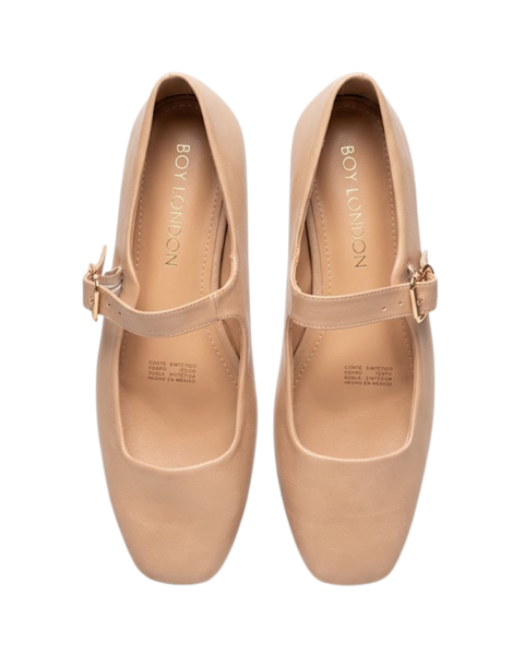 Zapato Mary Jane de Dama Beige Hebilla Dorada Boy London Shoes