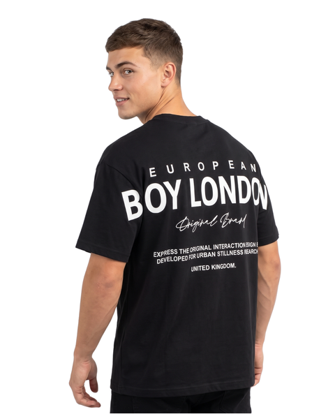 Playera oversize De Hombre Boy London Firma Caligráfica Negra Algodón Premium
