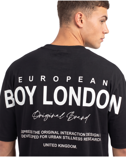 Playera oversize De Hombre Boy London Firma Caligráfica Negra Algodón Premium