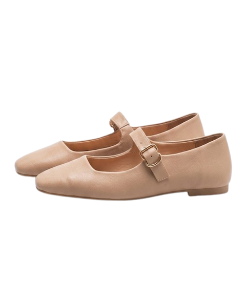 Zapato Mary Jane de Dama Beige Hebilla Dorada Boy London Shoes