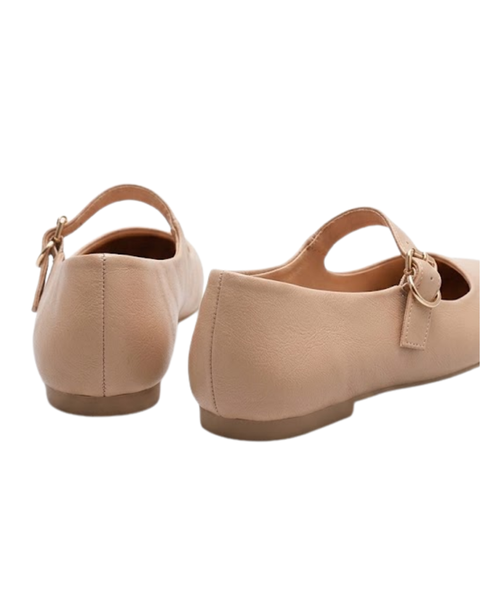 Zapato Mary Jane de Dama Beige Hebilla Dorada Boy London Shoes