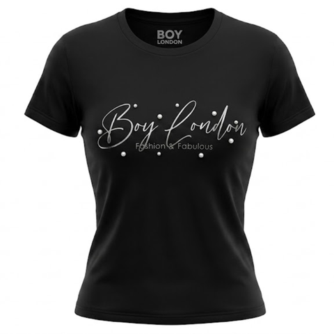 Playera Boy London Mujer Negra Plateado Perlas