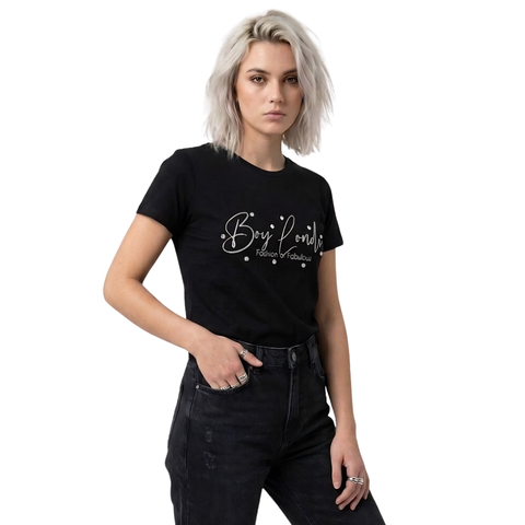 Playera Boy London Mujer Negra Plateado Perlas