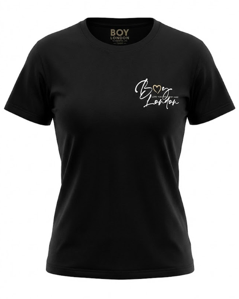 Playera Boy London Mujer Negra Logo Cursivo Pecho