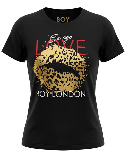 Playera Negra de Mujer De Algodon Labios Foil Oro Boy London
