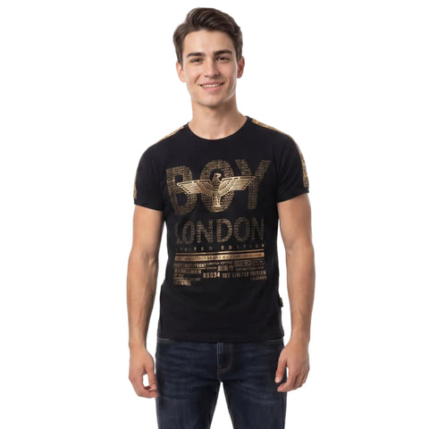Playera Boy London Hombre Foil Dorado Negra