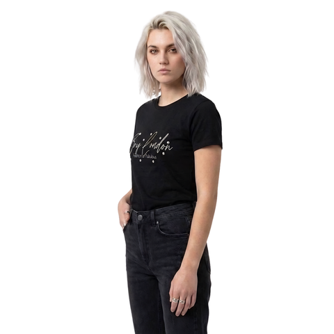 Playera Boy London Mujer Negra Plateado Perlas