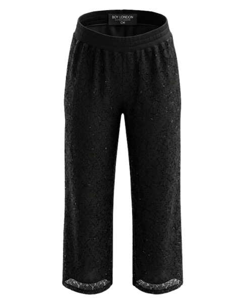 Conjunto SET ENCAJE BOY LONDON — CROP TOP + PANTALÓN WIDE LEG NEGRO