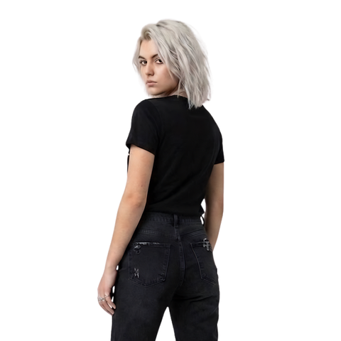 Playera Boy London Mujer Negra Plateado Perlas