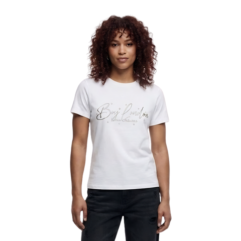Playera Boy London Mujer Blanca Plateado Perlas