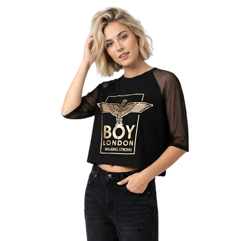 Blusa Boy London Mujer Negra Mesh Dorado Walking Strong