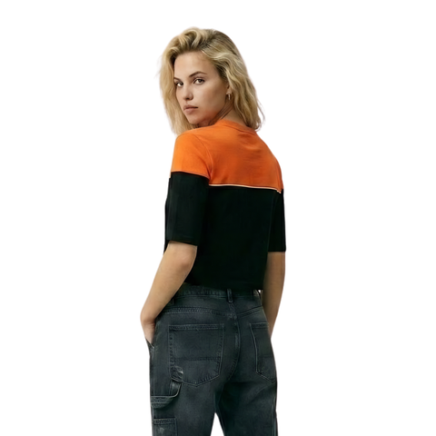 Playera Boy London Mujer Naranja Negro England Crop