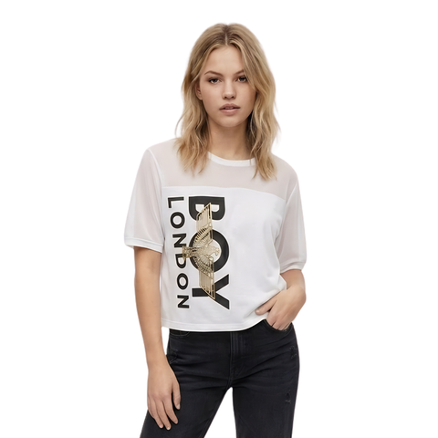 Crop Top Boy London Mujer Blanco Manga Transparente