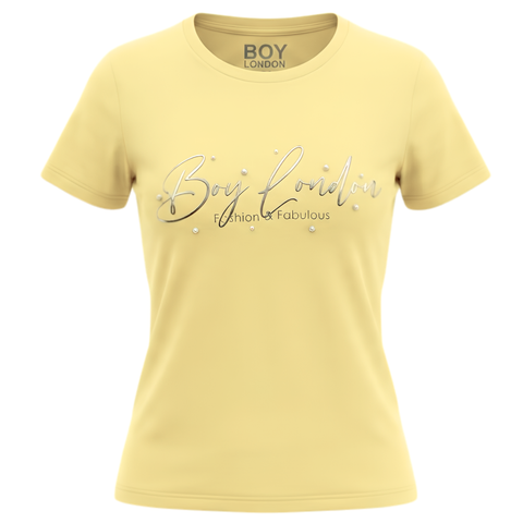 Playera Boy London Mujer Amarillo Pastel Plateado Perlas