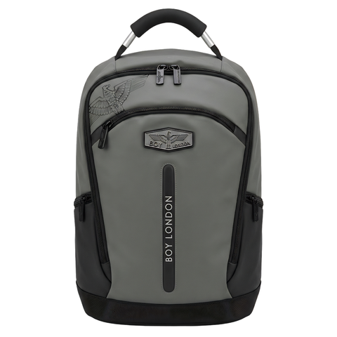 Mochila Boy London Gris Negra Águila Placa Gunmetal