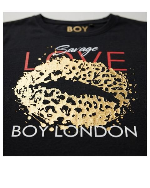 Playera Negra de Mujer De Algodon Labios Foil Oro Boy London