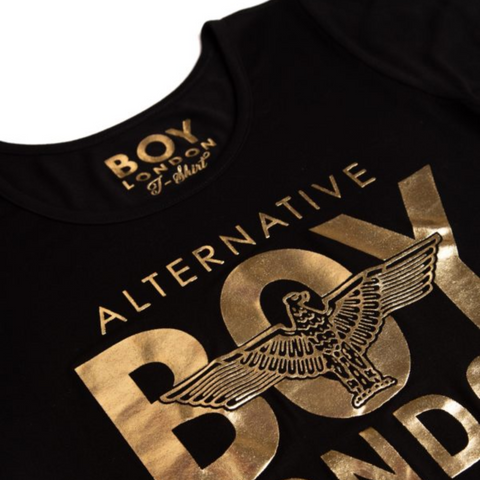 Playera Boy London Mujer Negra Alternative Foil Dorado